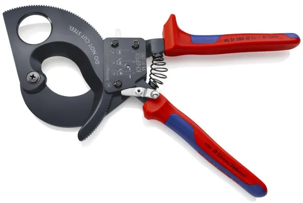 Knipex Kabelschere (Ratschprinzip) schwarz lackiert, mit Mehrkomponenten-Griff 280 mm