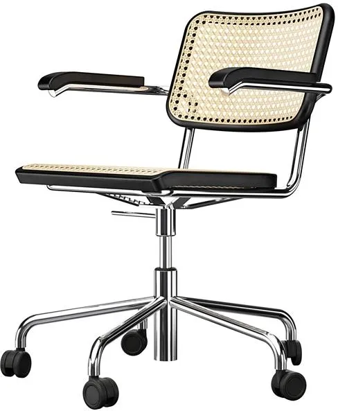 Thonet S 64 VDR Swivel Bürostuhl mit Armlehnen Chrom/Schwarz gebeiztes Buchenholz