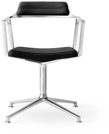 Vipp 452 Drehstuhl mit Bodengleitern Aluminium/Schwarzes Leder